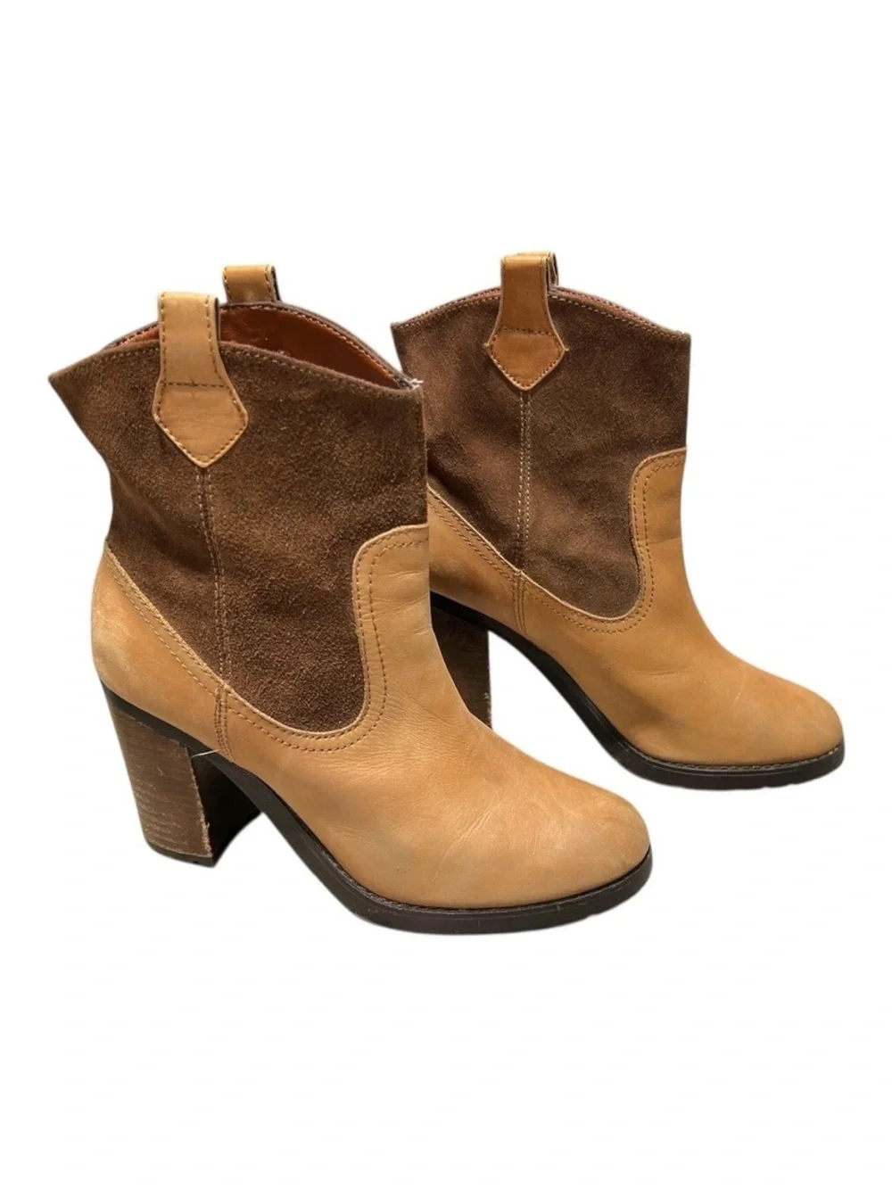 Y2K Lauren Ralph Lauren Women's Tan Suede Mix Western Ankle Boots Size 7B